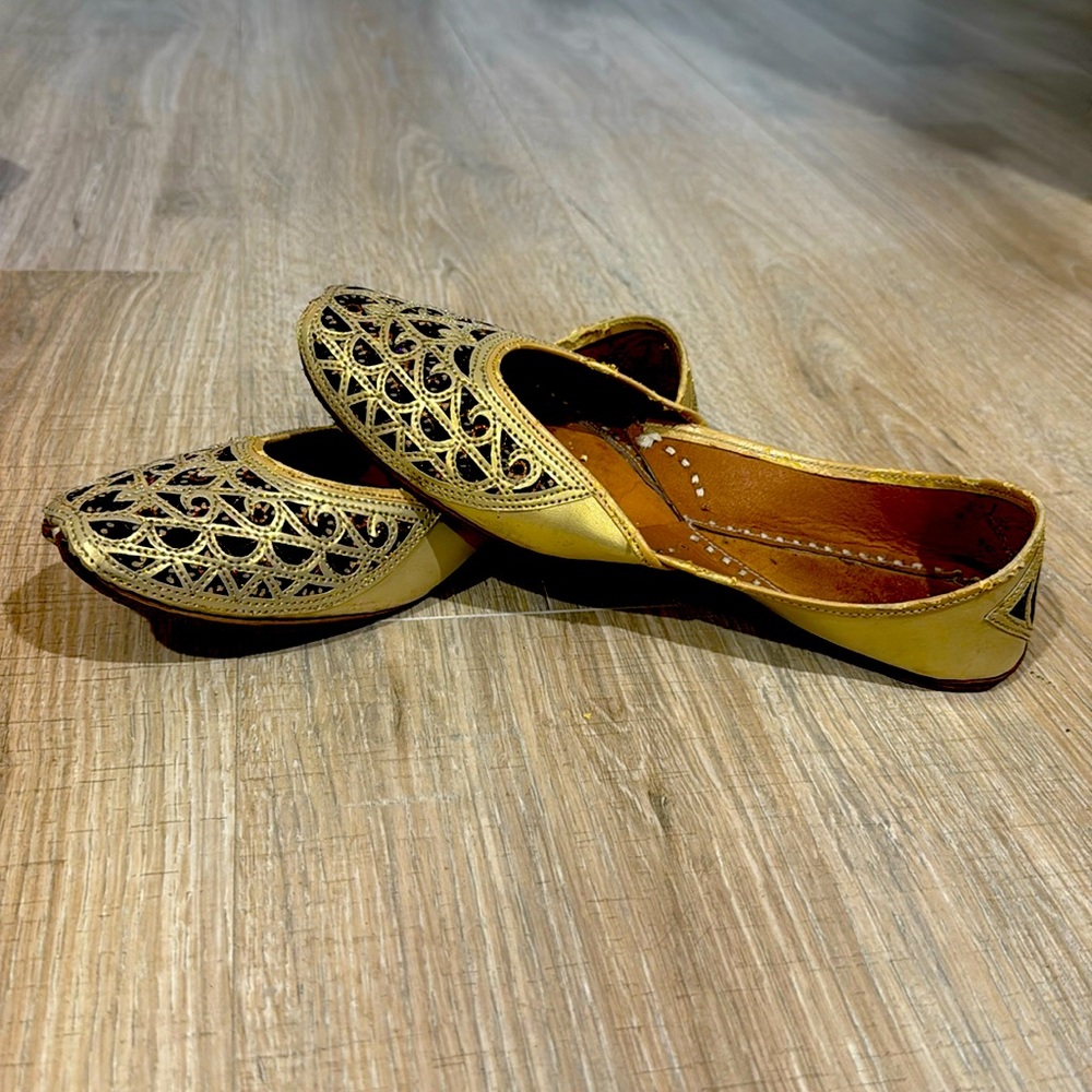 Embellished Yellow Leather Flats for Women